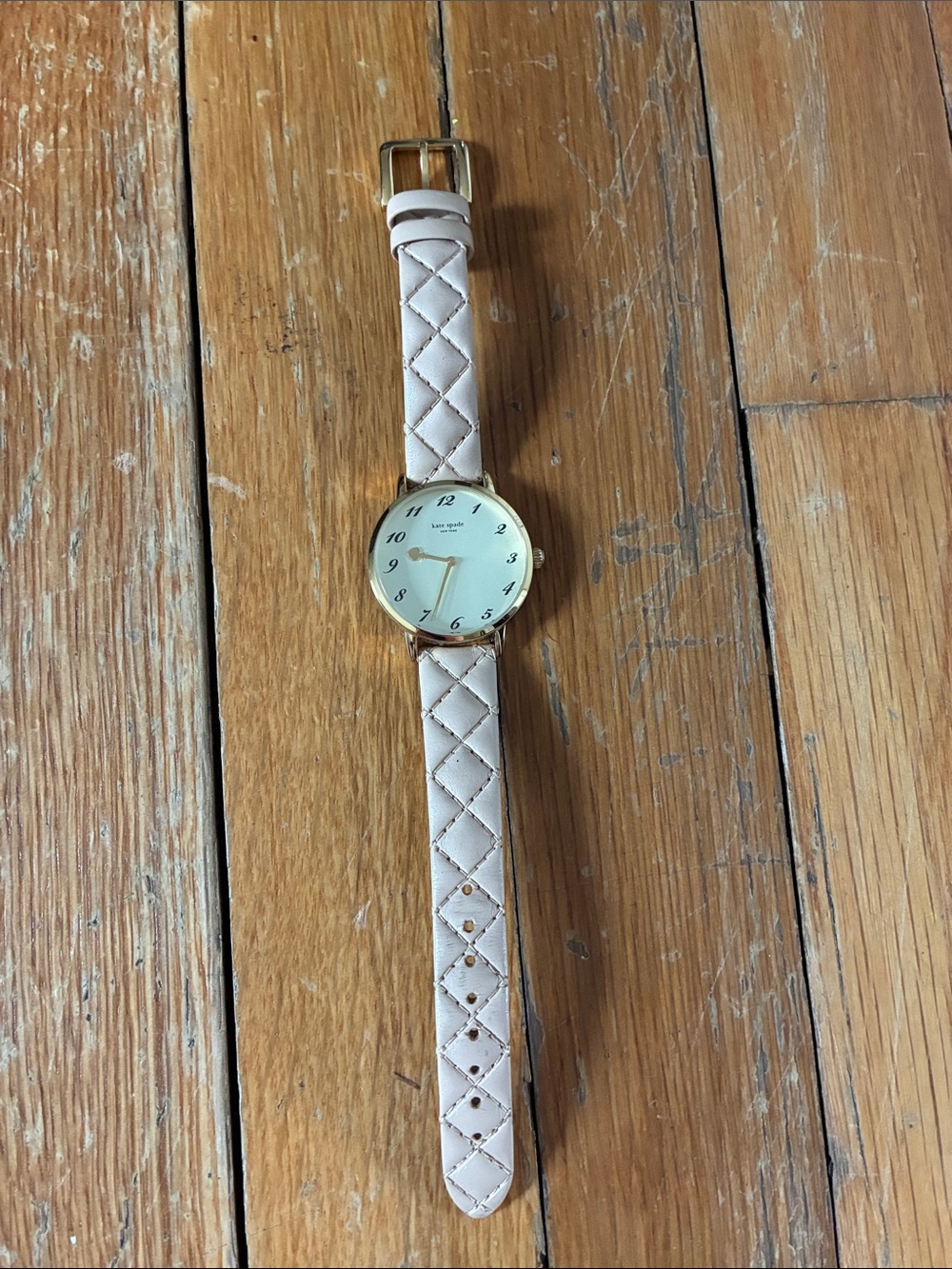 kate spade Gold Case Watch with Light Pink Quilted Leather Strap